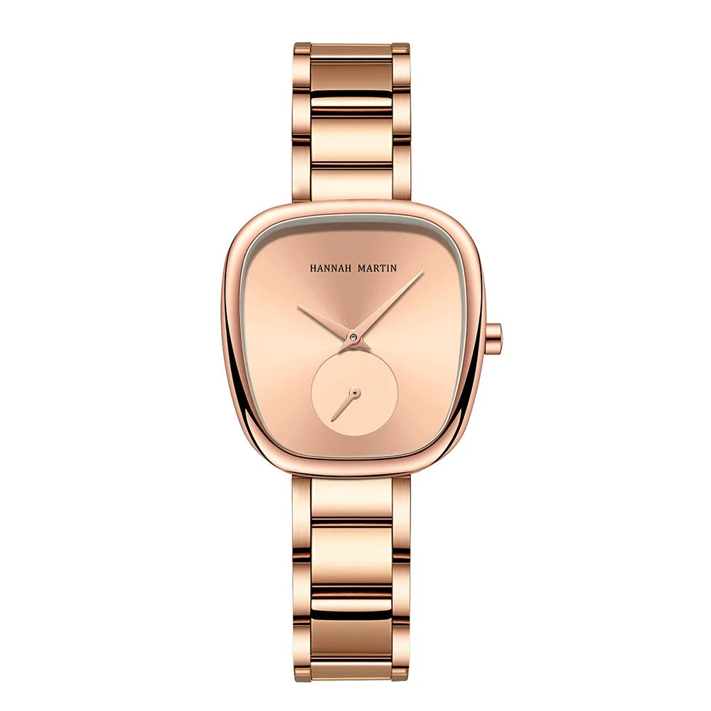 Hannah Martin Cobblestone rose gold watch with champagne dial and link bracelet