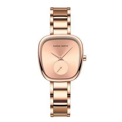 Hannah Martin Cobblestone rose gold watch with champagne dial and link bracelet
