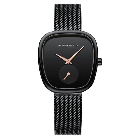 Hannah Martin Cobblestone Design Black Edition – Black dial with black Milano mesh bracelet