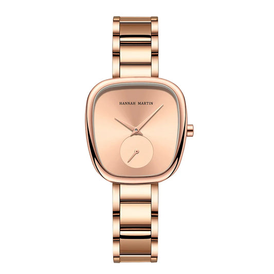 Hannah Martin Cobblestone rose gold watch with champagne dial and link bracelet