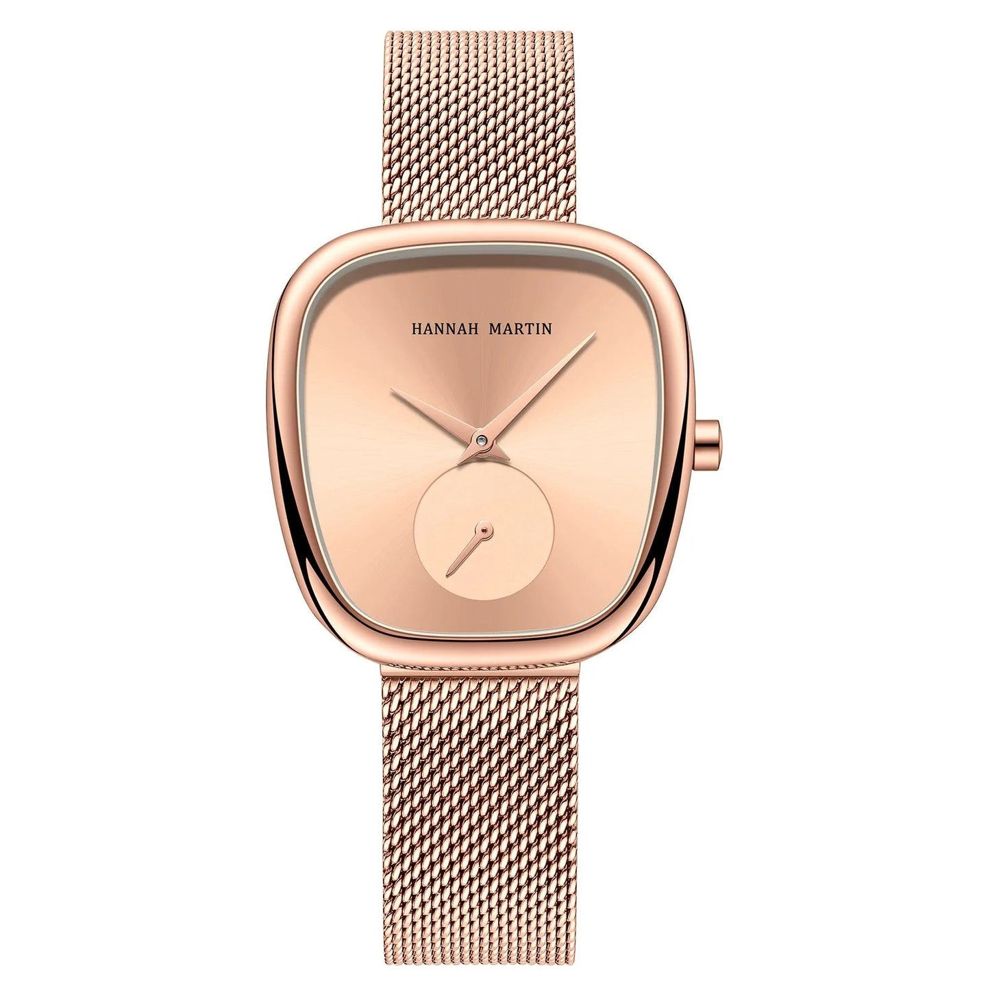 Hannah Martin Cobblestone rose gold watch with Champagne dial and milanese mesh bracelet